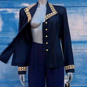 Elegant Navy Blazer with Gold Detailing